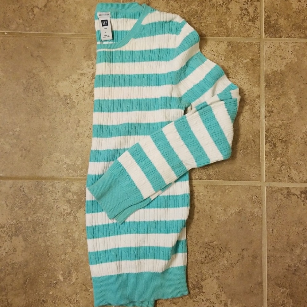 Turquoise and White Striped Sweater